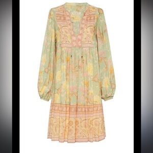 Spell Floral Long Sleeve Dress in Pastel Green and Peach